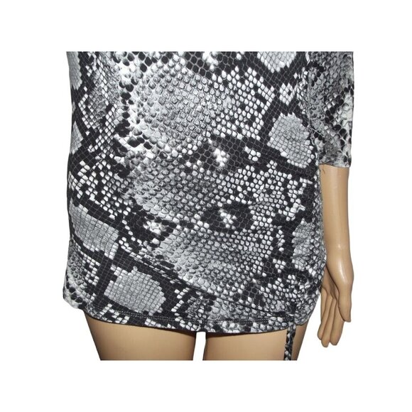 Michael Kors Shirt Sz Small gray black snakeskin stretch asymmetrical hem ruched - Picture 7 of 11